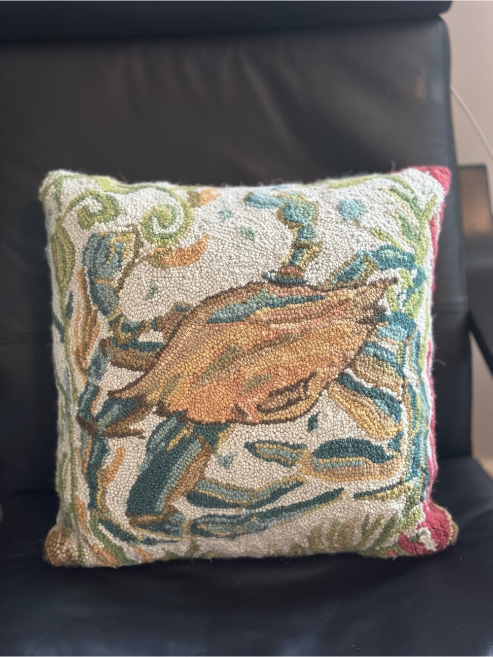 Susan Winget Coastal Marine Crab Wool Hooked Accent Pillow 17 x 17